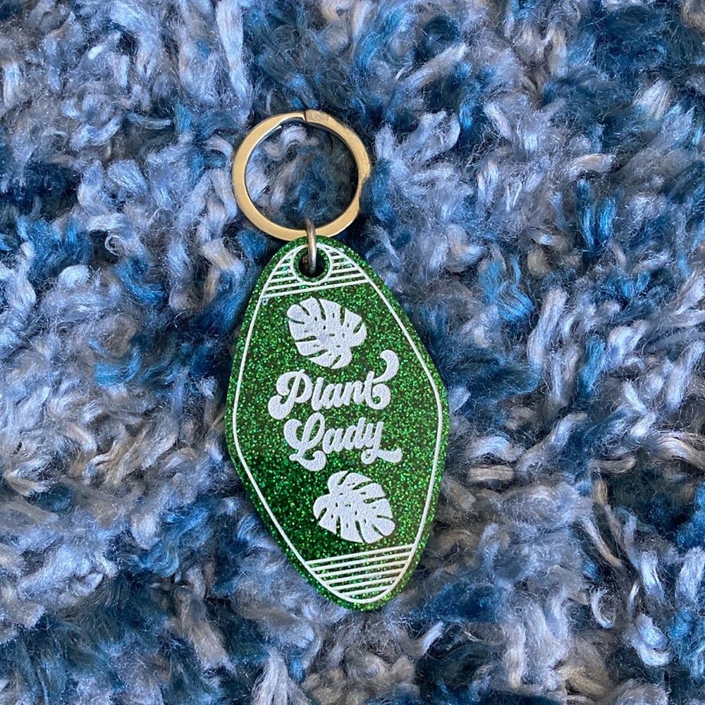 Plant Lady sparkly green keychain